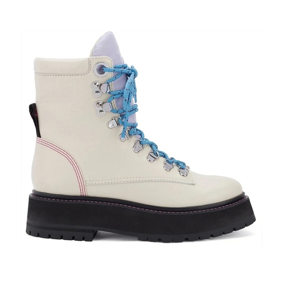 NEW Larroude Jordan Boot In Ivory Leather Contrast Color Laces Trendy Lace Up - Picture 1 of 6
